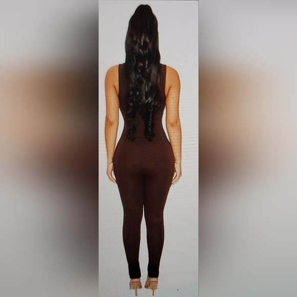 NWT 4 WAY STRETCH SEXY  Sleeveless Back Zip High Neck JUMPSUIT  CATSUIT Brown XL - Picture 2 of 14